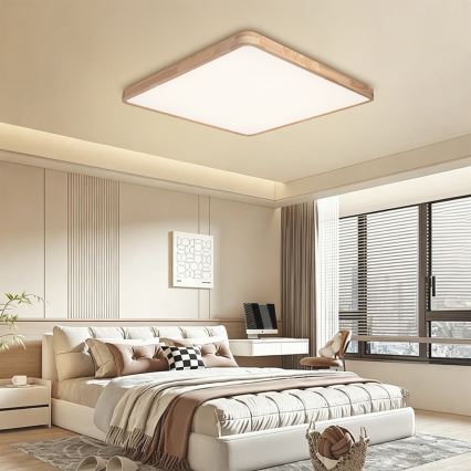 Brilagi - Plafonnier LED dimmable WOODLINE SQUARE LED/180W/230V 3000-6000K chêne 100x100 cm + télécommande