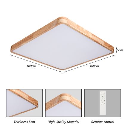 Brilagi - Plafonnier LED dimmable WOODLINE SQUARE LED/180W/230V 3000-6000K chêne 100x100 cm + télécommande