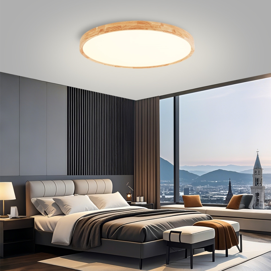 Brilagi - Plafonnier LED dimmable WOODROUND LED/70W/230V 3000-6000K Ø 80 cm bois IRC 90 + télécommande