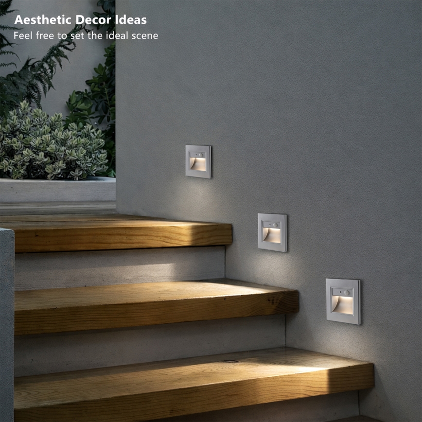 Brilagi - Luminaire d'escalier LED avec détecteur STEP LIGHT LED/1,5W/230V IP44 argenté