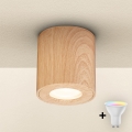 Brilagi - Luminaire LED RGBW dimmable pour salle de bains MIA 1xGU10/6W/230V 3000K 84x80 mm décor chêne IP44 + télécommande