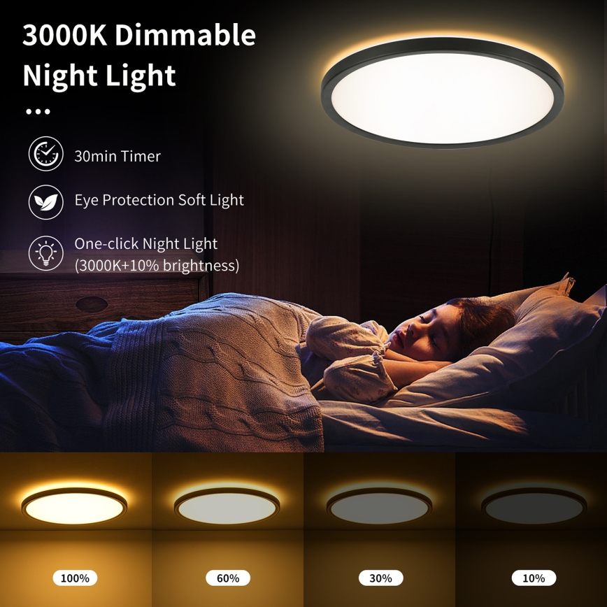 Brilagi - Plafonnier LED RGBW dimmable ULTRA SLIM LED/18W/230V 2700-6500K Ø 30 cm noir + télécommande