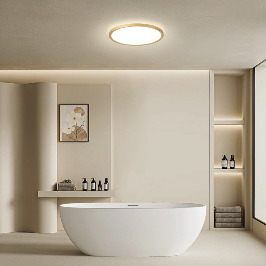 Brilagi - Plafonnier LED ultra-plat pour salle de bains / 18W / 230V Ø 30 cm doré IP54
