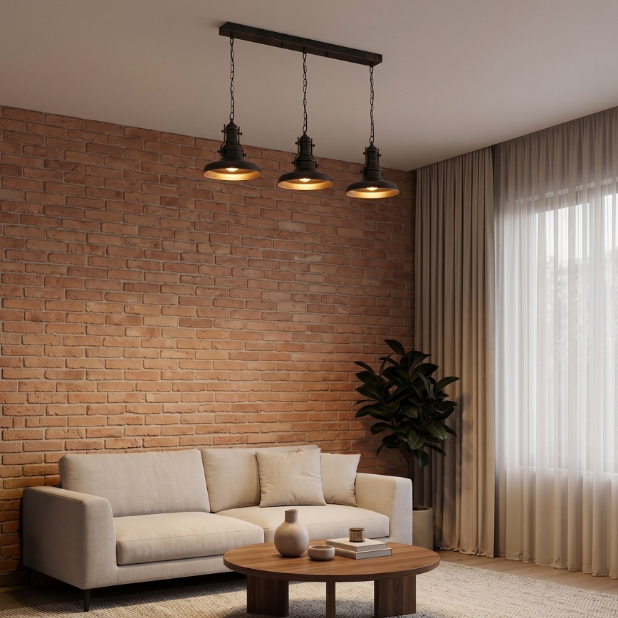 Brilagi - Lustre à chaîne PYRONIC 3xE27/40W/230V bronze patiné