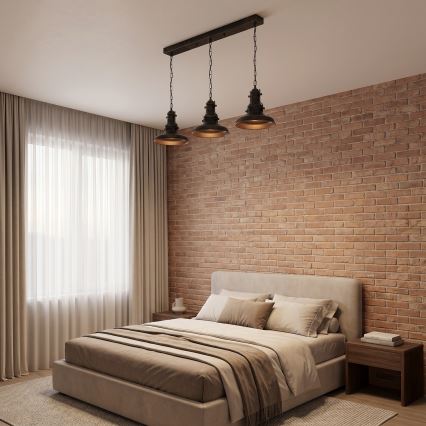 Brilagi - Lustre à chaîne PYRONIC 3xE27/40W/230V bronze patiné