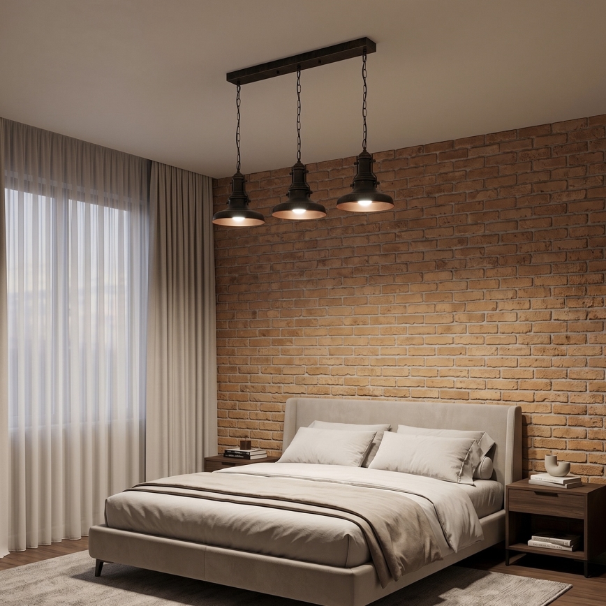 Brilagi - Lustre à chaîne PYRONIC 3xE27/40W/230V bronze patiné