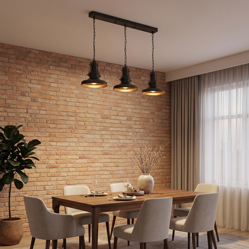 Brilagi - Lustre à chaîne PYRONIC 3xE27/40W/230V bronze patiné