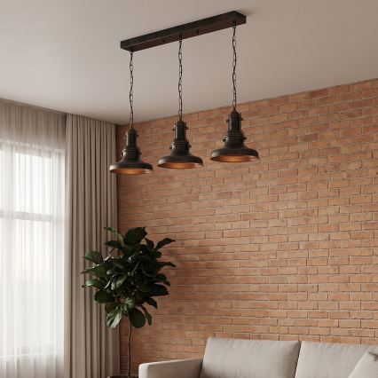 Brilagi - Lustre à chaîne PYRONIC 3xE27/40W/230V bronze patiné