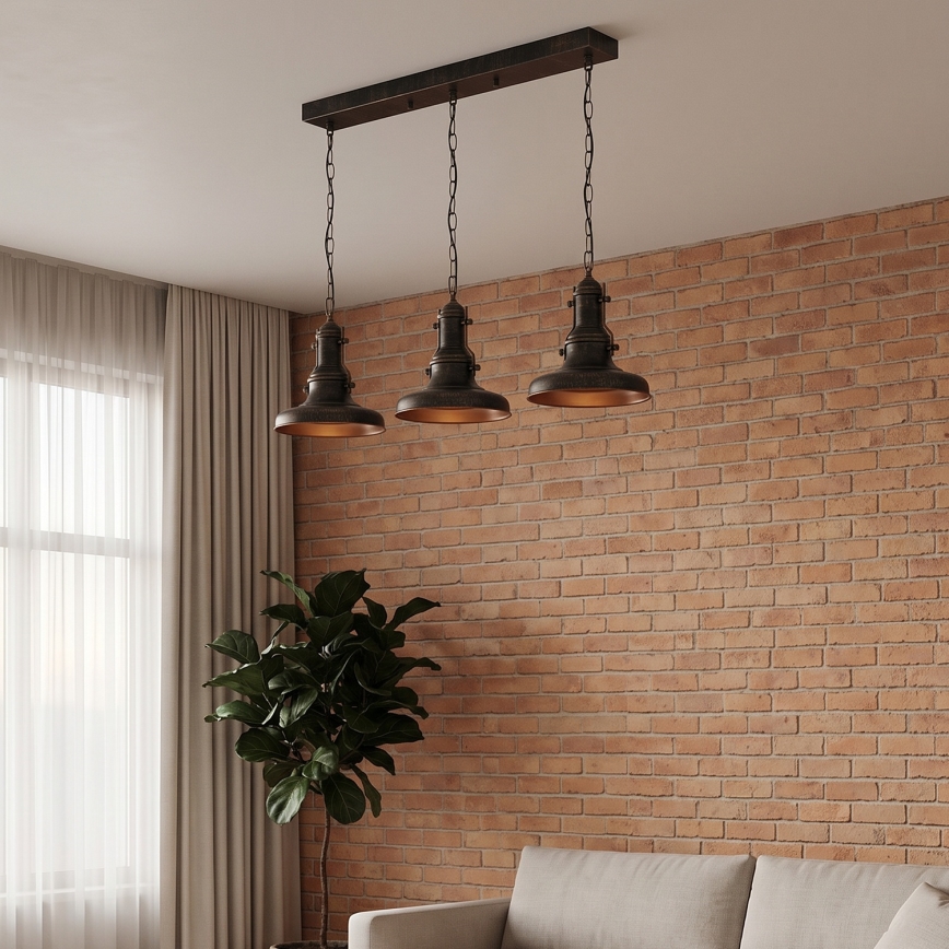 Brilagi - Lustre à chaîne PYRONIC 3xE27/40W/230V bronze patiné