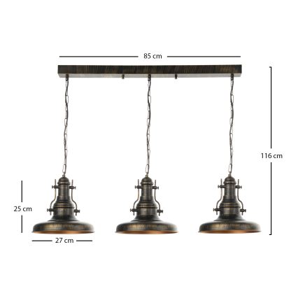 Brilagi - Lustre à chaîne PYRONIC 3xE27/40W/230V bronze patiné