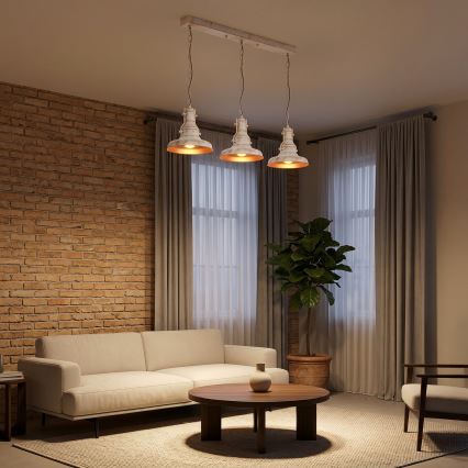 Brilagi - Lustre à chaîne PYRONIC 3xE27/40W/230V crème/patine