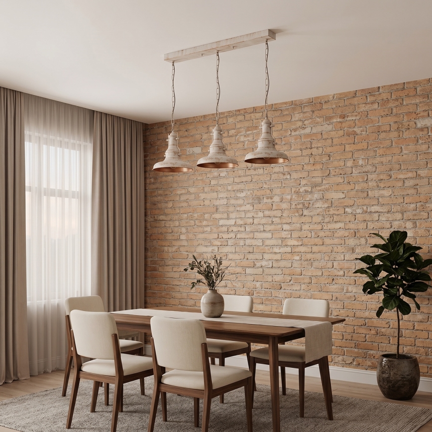 Brilagi - Lustre à chaîne PYRONIC 3xE27/40W/230V crème/patine