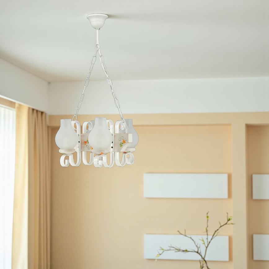 Brilagi - Lustre à chaîne QUEEN 4xE14/40W/230V hêtre/crème