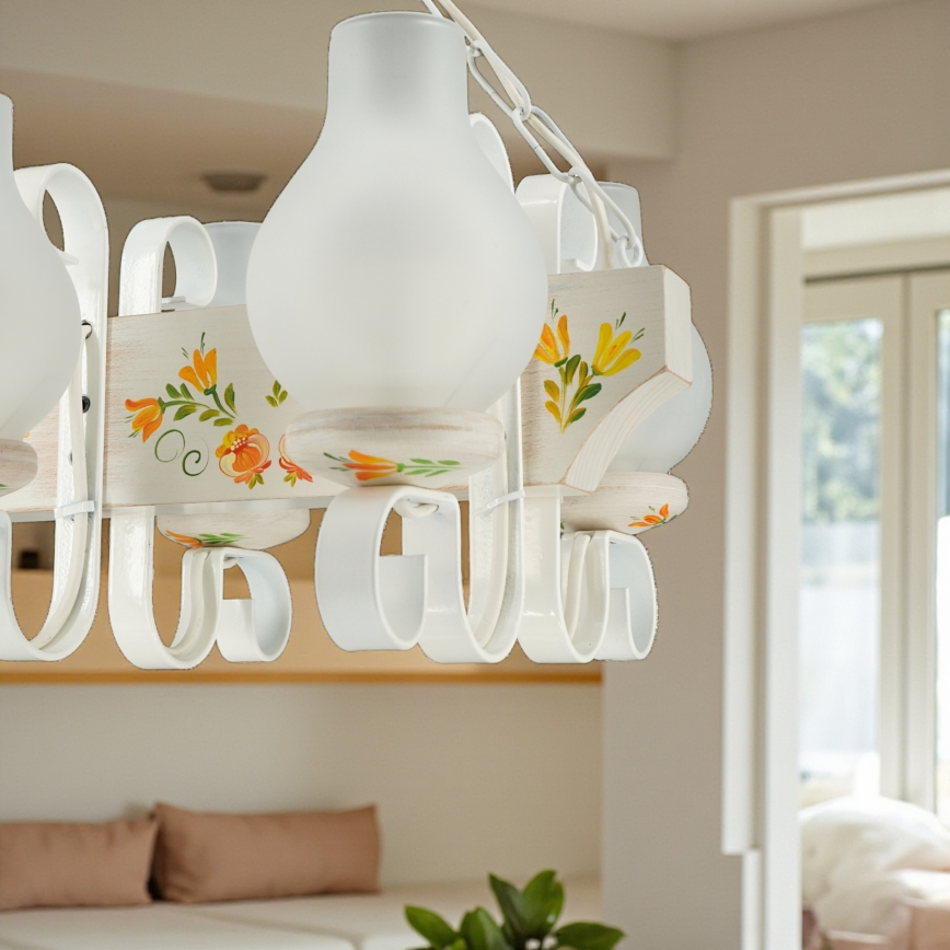 Brilagi - Lustre à chaîne QUEEN 4xE14/40W/230V hêtre/crème