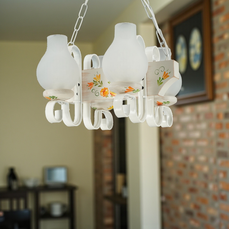 Brilagi - Lustre à chaîne QUEEN 4xE14/40W/230V hêtre/crème