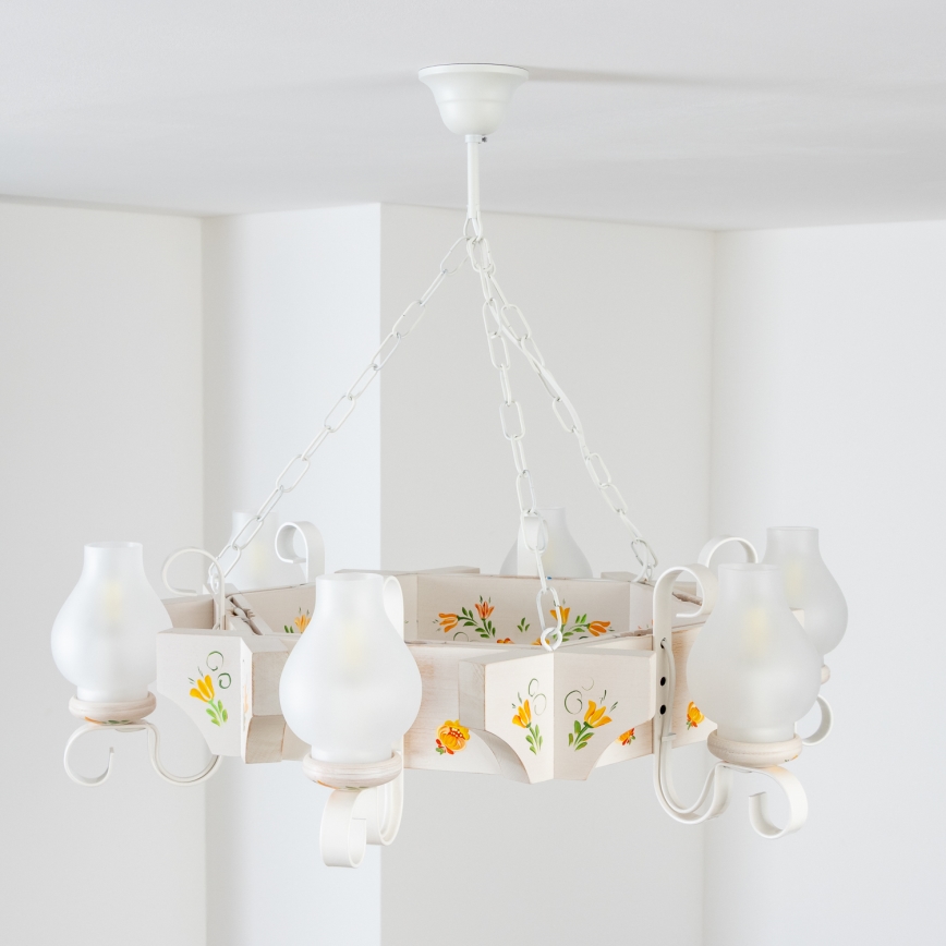 Brilagi - Lustre à chaîne QUEEN 6xE14/40W/230V hêtre/crème