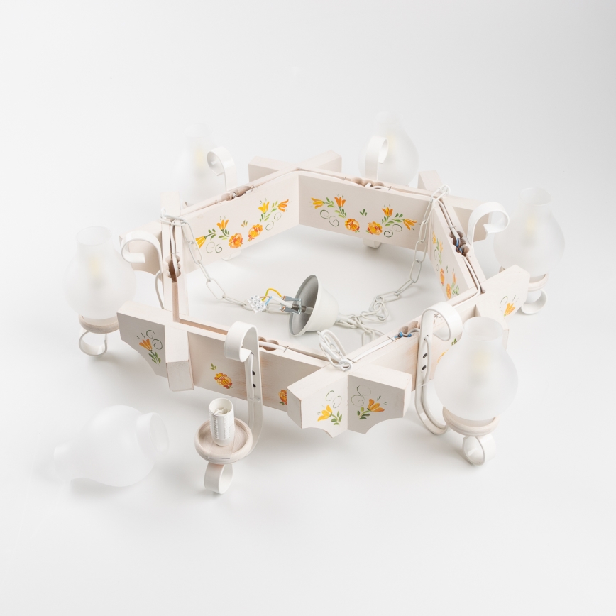 Brilagi - Lustre à chaîne QUEEN 6xE14/40W/230V hêtre/crème