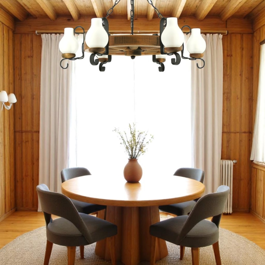 Brilagi - Lustre à chaîne ROATA 6xE14/40W/230V Ø 70 cm hêtre