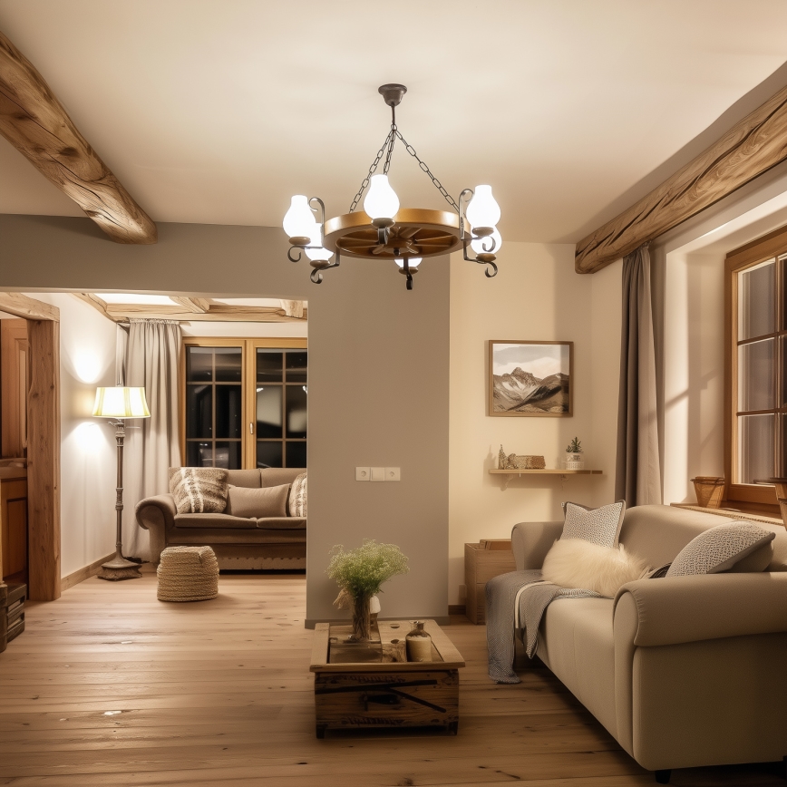 Brilagi - Lustre à chaîne ROATA 6xE14/40W/230V Ø 70 cm hêtre/noyer