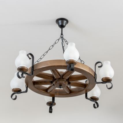 Brilagi - Lustre à chaîne ROATA 6xE14/40W/230V Ø 70 cm hêtre/noyer
