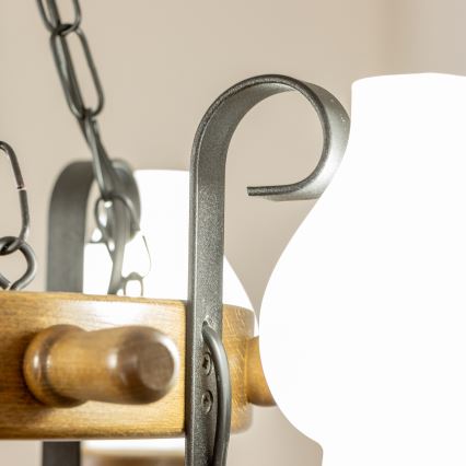 Brilagi - Lustre à chaîne TIMONA 4xE14/40W/230V Ø 50 cm hêtre/noyer