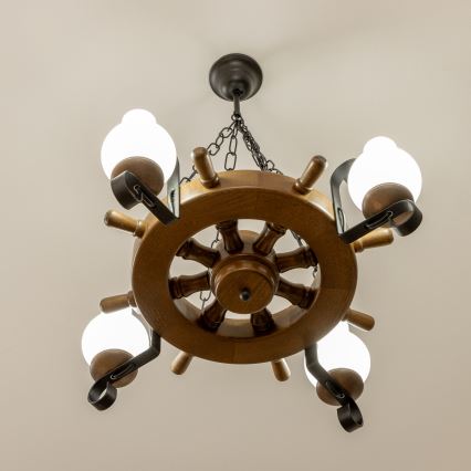 Brilagi - Lustre à chaîne TIMONA 4xE14/40W/230V Ø 50 cm hêtre/noyer