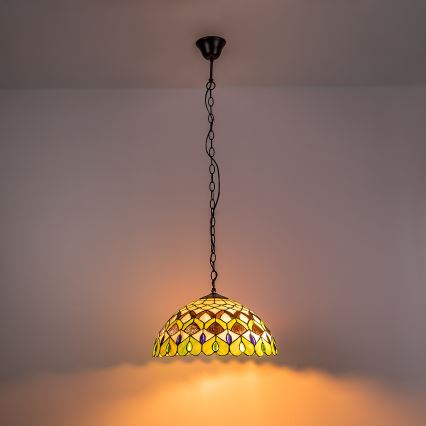 Brilagi - lustre en vitrail de style Tiffany suspendu par une chaîne MARGARET 2xE27/60W/230V