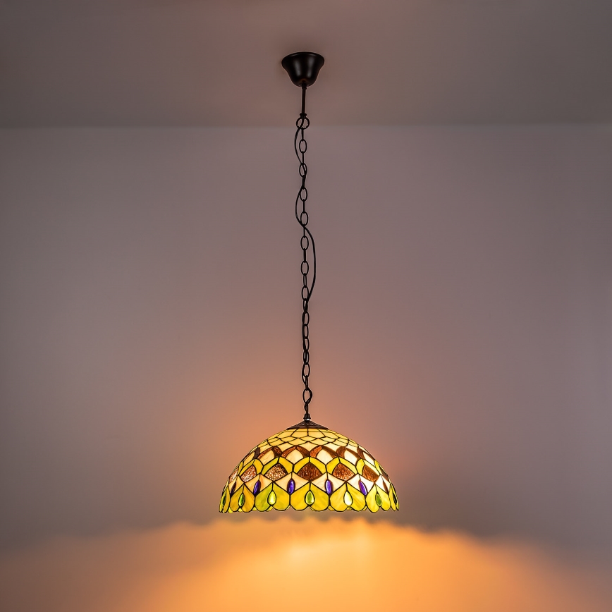 Brilagi - lustre en vitrail de style Tiffany suspendu par une chaîne MARGARET 2xE27/60W/230V