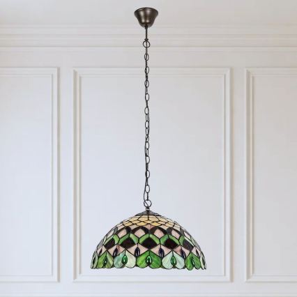 Brilagi - lustre en vitrail de style Tiffany suspendu par une chaîne MARGARET 2xE27/60W/230V