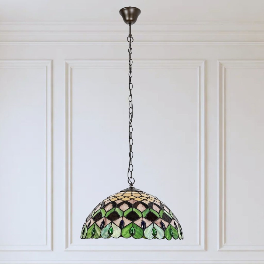Brilagi - lustre en vitrail de style Tiffany suspendu par une chaîne MARGARET 2xE27/60W/230V