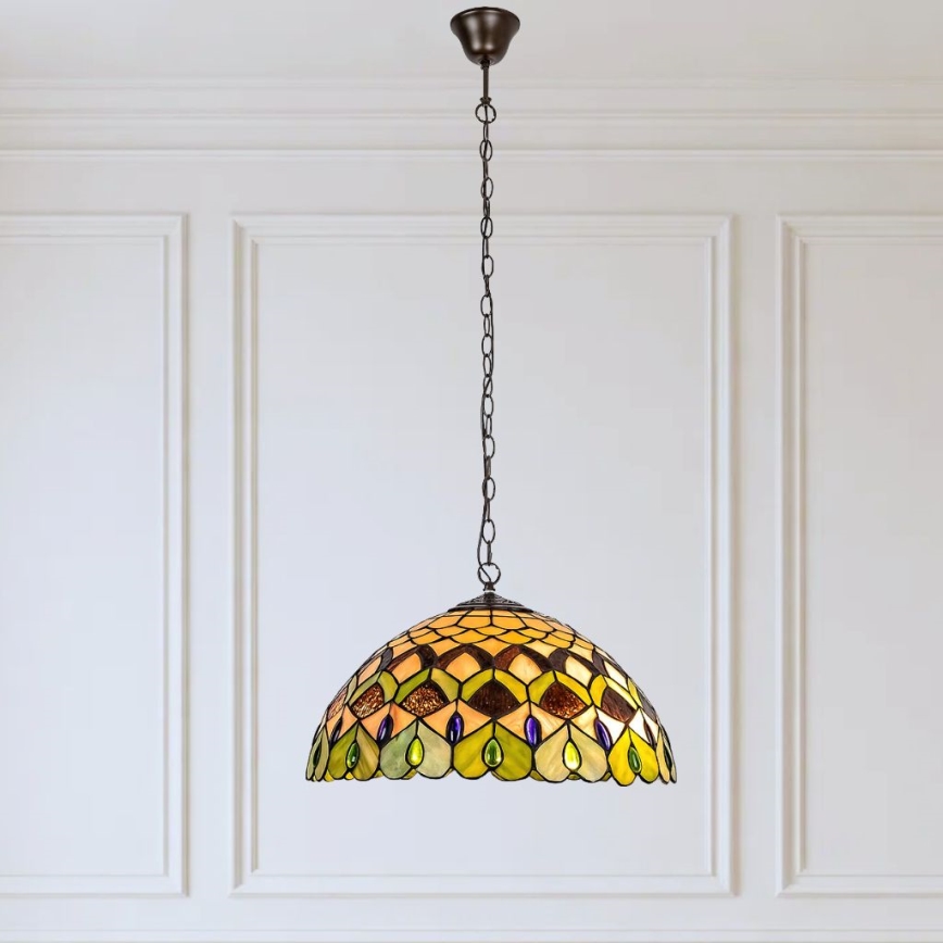 Brilagi - lustre en vitrail de style Tiffany suspendu par une chaîne MARGARET 2xE27/60W/230V