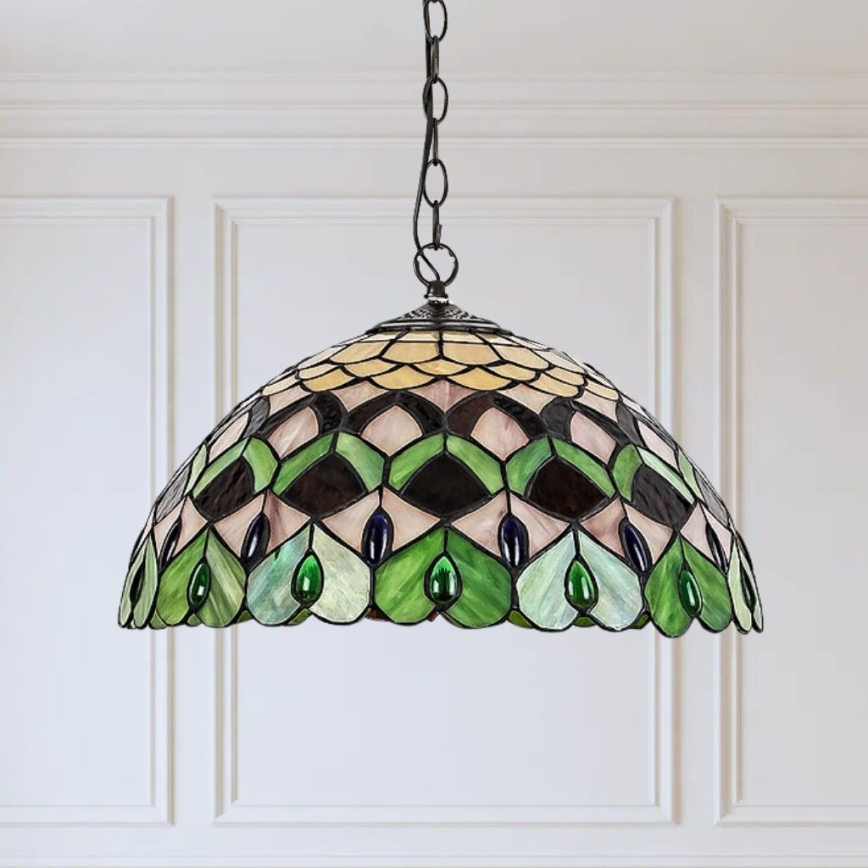 Brilagi - lustre en vitrail de style Tiffany suspendu par une chaîne MARGARET 2xE27/60W/230V