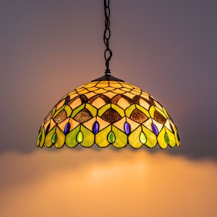 Brilagi - lustre en vitrail de style Tiffany suspendu par une chaîne MARGARET 2xE27/60W/230V