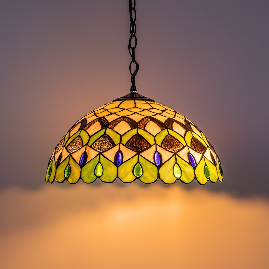 Brilagi - lustre en vitrail de style Tiffany suspendu par une chaîne MARGARET 2xE27/60W/230V
