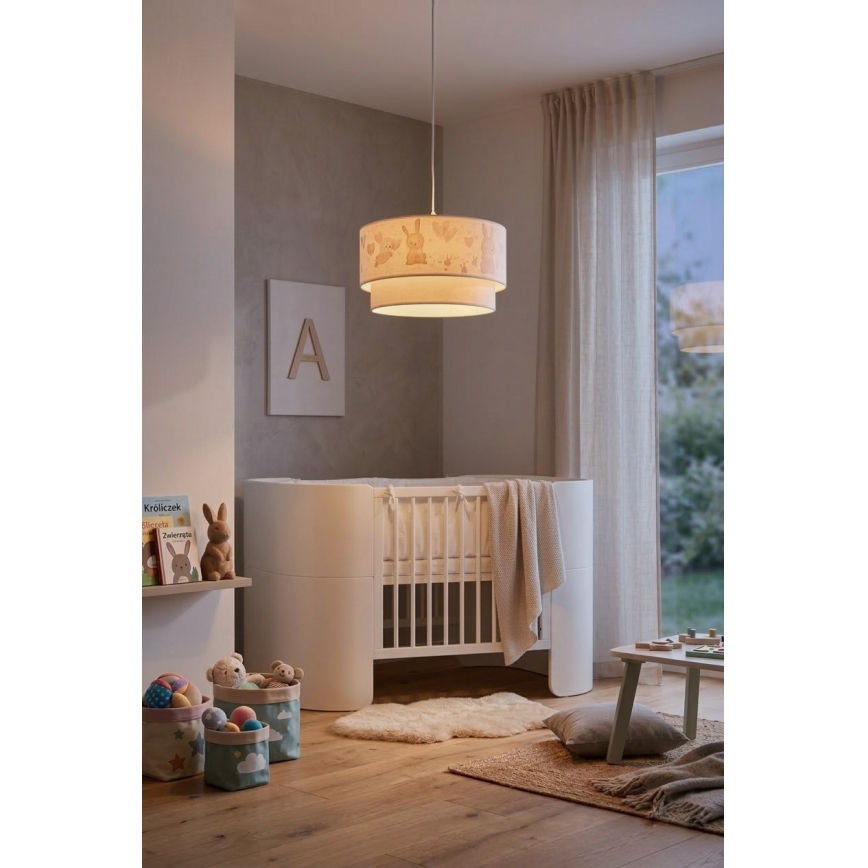 Brilagi - Lustre enfant LED suspendu sur câble BOBO, 1xE27/60W/230V, Ø 35 cm, blanc/petits lapins