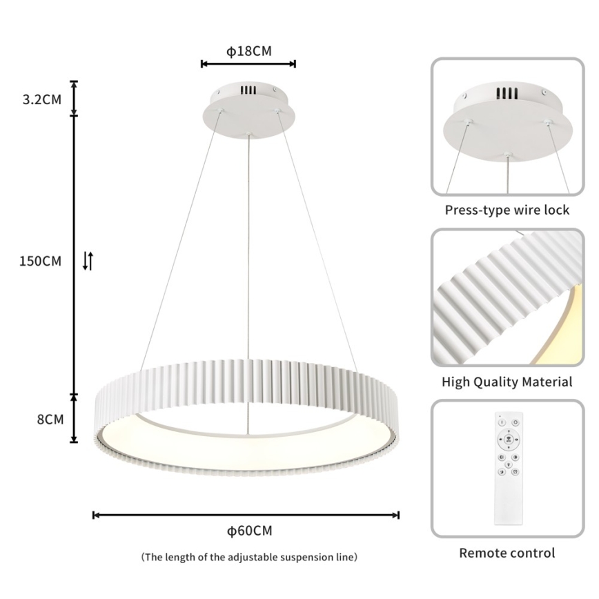BRILAGI - suspension LED dimmable sur câble FALCON MODERN LED/54W/230V 3000-6000K Ø 60 cm blanc + télécommande