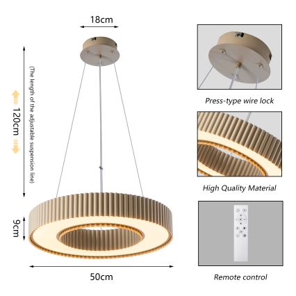 Brilagi - Suspension LED dimmable sur câble LUMIX LED/48W/230V 3000–6000 K beige Ø 50 cm + télécommande