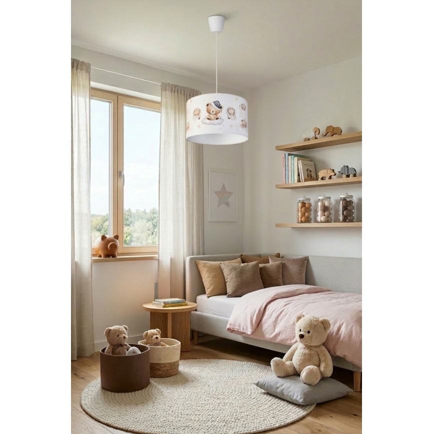 Brilagi - Lustre LED pour enfant suspendu sur câble BOBO 1xE27/10W/230V Ø 35 cm blanc/oursons