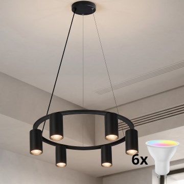 Brilagi - Lustre LED RGBW dimmable suspendu par câble SELE 6xGU10/6,5W/230V 2700-6500K noir + télécommande