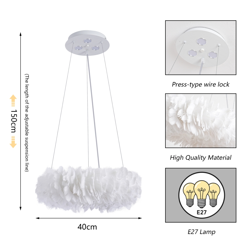 Brilagi - Lustre LED sur câble FEATHER 3x E27/40W/230V + 3x LED 3W Ø 40 cm blanc