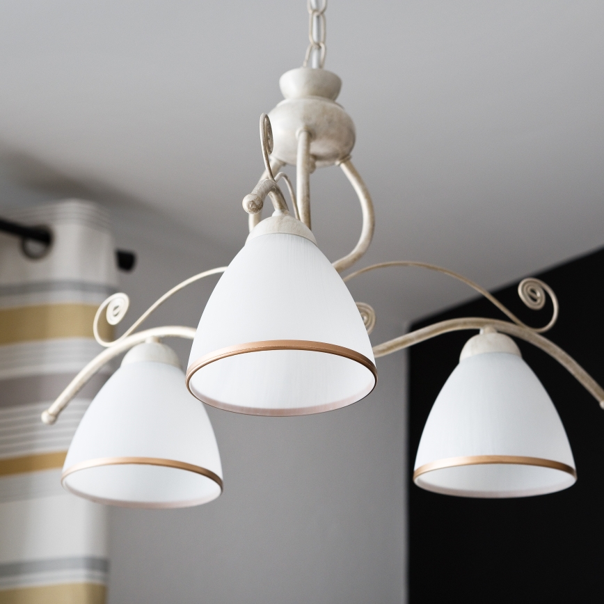 Brilagi - Lustre LED sur chaîne ANTICO 3xE27/60W/230V 3000K patine blanche