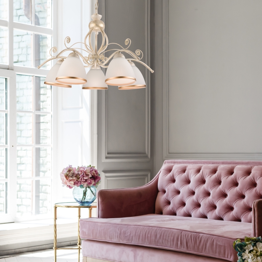 Brilagi - Lustre LED sur chaîne ANTICO 5xE27/60W/230V 3000K patine blanche