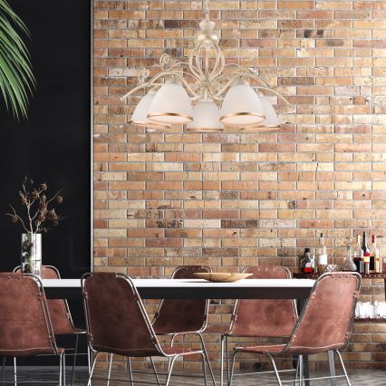 Brilagi - Lustre LED sur chaîne ANTICO 5xE27/60W/230V 3000K patine blanche