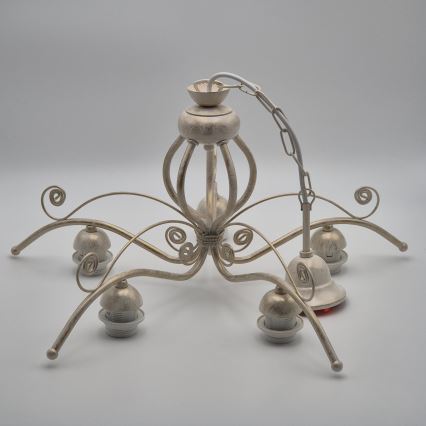 Brilagi - Lustre LED sur chaîne ANTICO 5xE27/60W/230V 3000K patine blanche