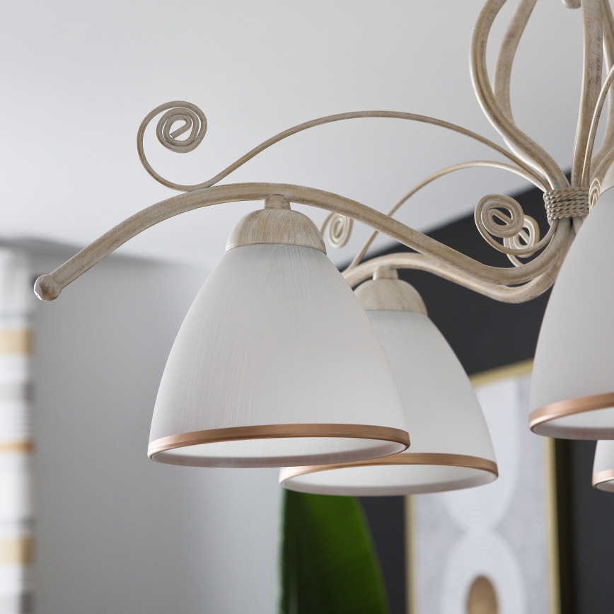 Brilagi - Lustre LED sur chaîne ANTICO 5xE27/60W/230V 3000K patine blanche