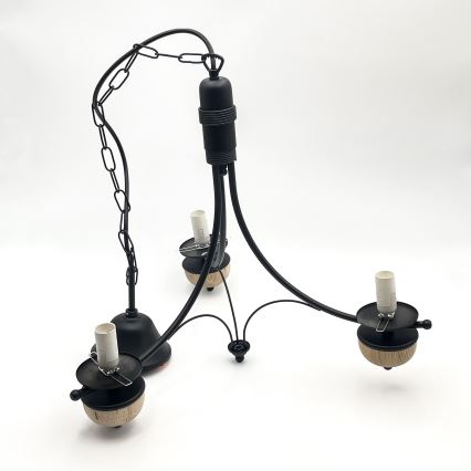 Brilagi - Lustre LED sur chaîne COTTAGE 3xE14/40W/230V chêne/noir/beige fumé