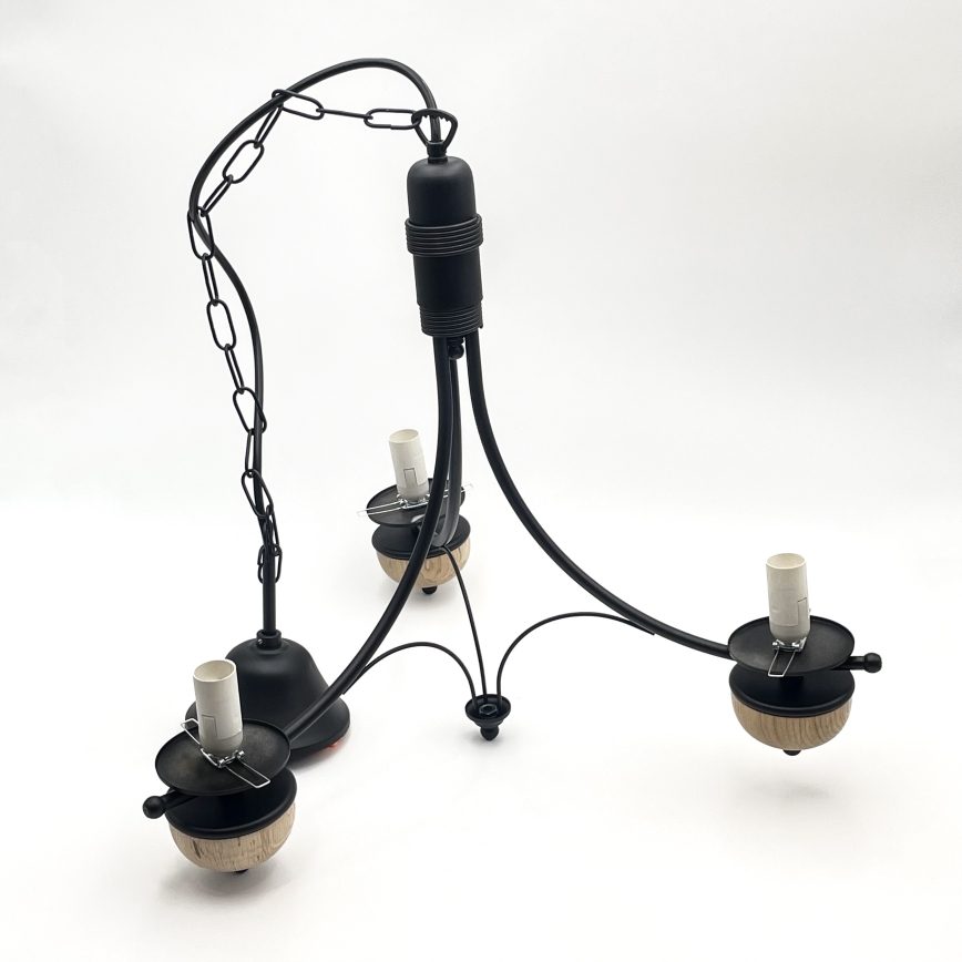 Brilagi - Lustre LED sur chaîne COTTAGE 3xE14/40W/230V chêne/noir/beige fumé