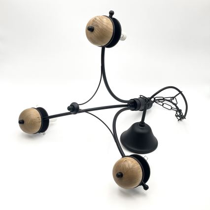 Brilagi - Lustre LED sur chaîne COTTAGE 3xE14/40W/230V chêne/noir/beige fumé