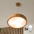 Brilagi - Lustre LED suspendu sur câble CARVALHO 3xE27/15W/230V chêne diam. 47,5 cm