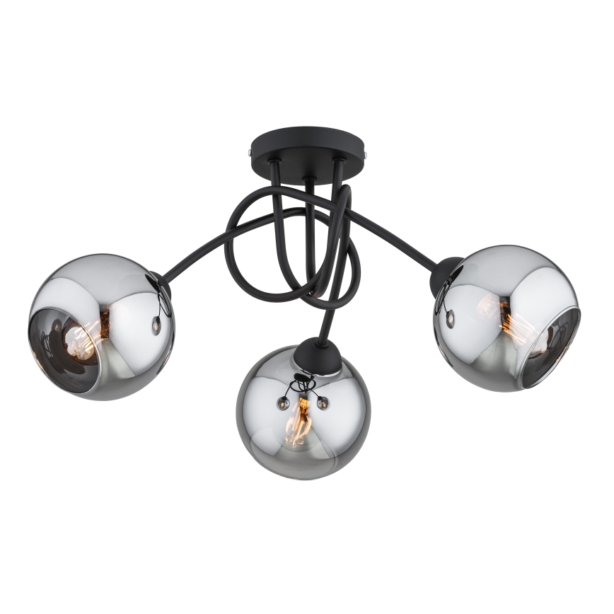 Brilagi - Lustre plafonnier DIOR 3xE27/60W/230V noir/gris fumé